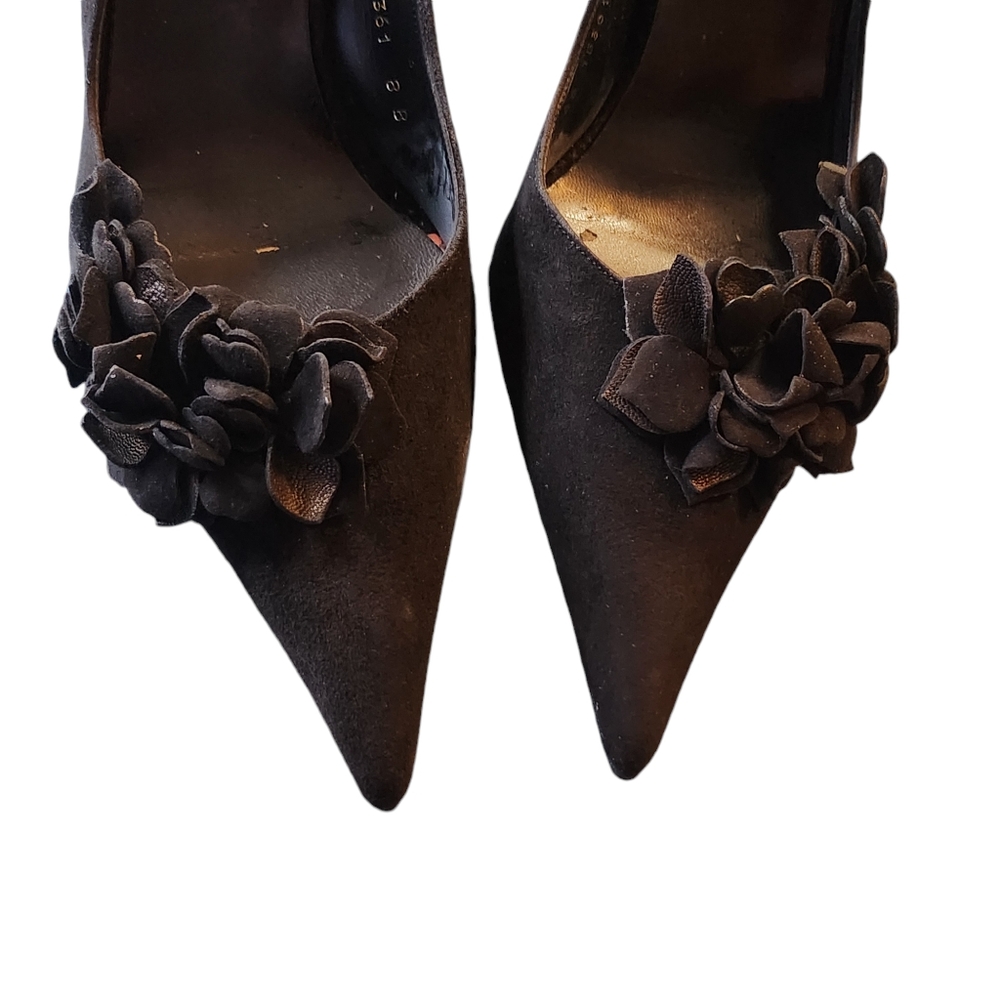 NWTB Sacha London Blanca Black Leather Suede Pointy Toe Slingback Heels Size 8B - Picture 6 of 15